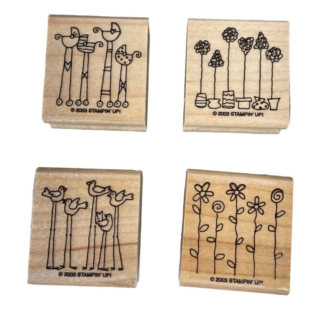 Stampin Up! Simple‎ Somethings 2003 Wooden Rubber Stamps Set Of 4